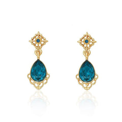 14K Gold Blue Sapphire Teardrop Earrings Blue / Clip On