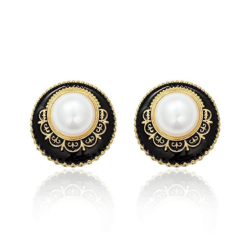 14K Gold Bohemian Stud Enamel Earrings Black