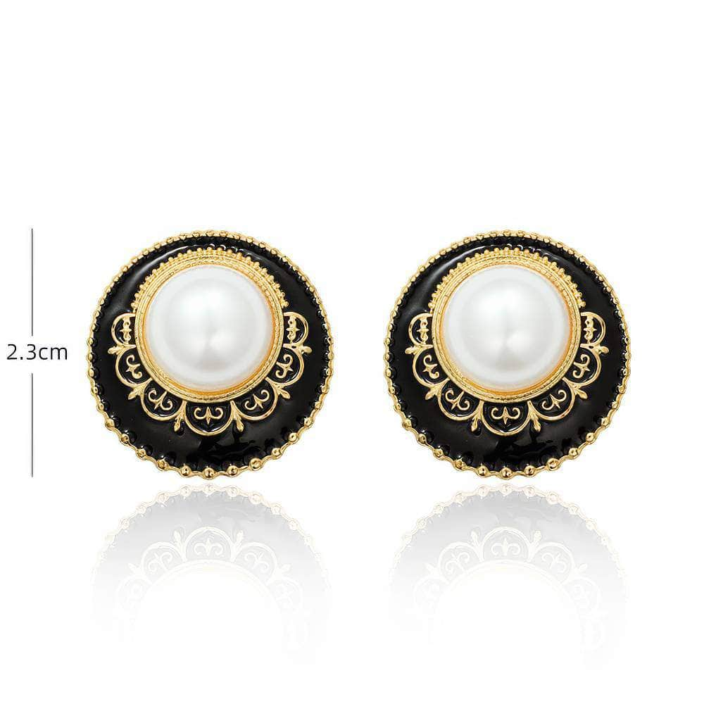 14K Gold Bohemian Stud Enamel Earrings Black