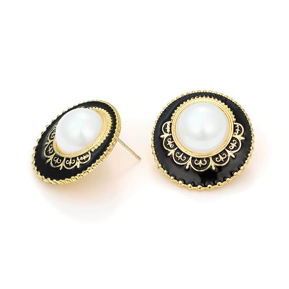 14K Gold Bohemian Stud Enamel Earrings Black