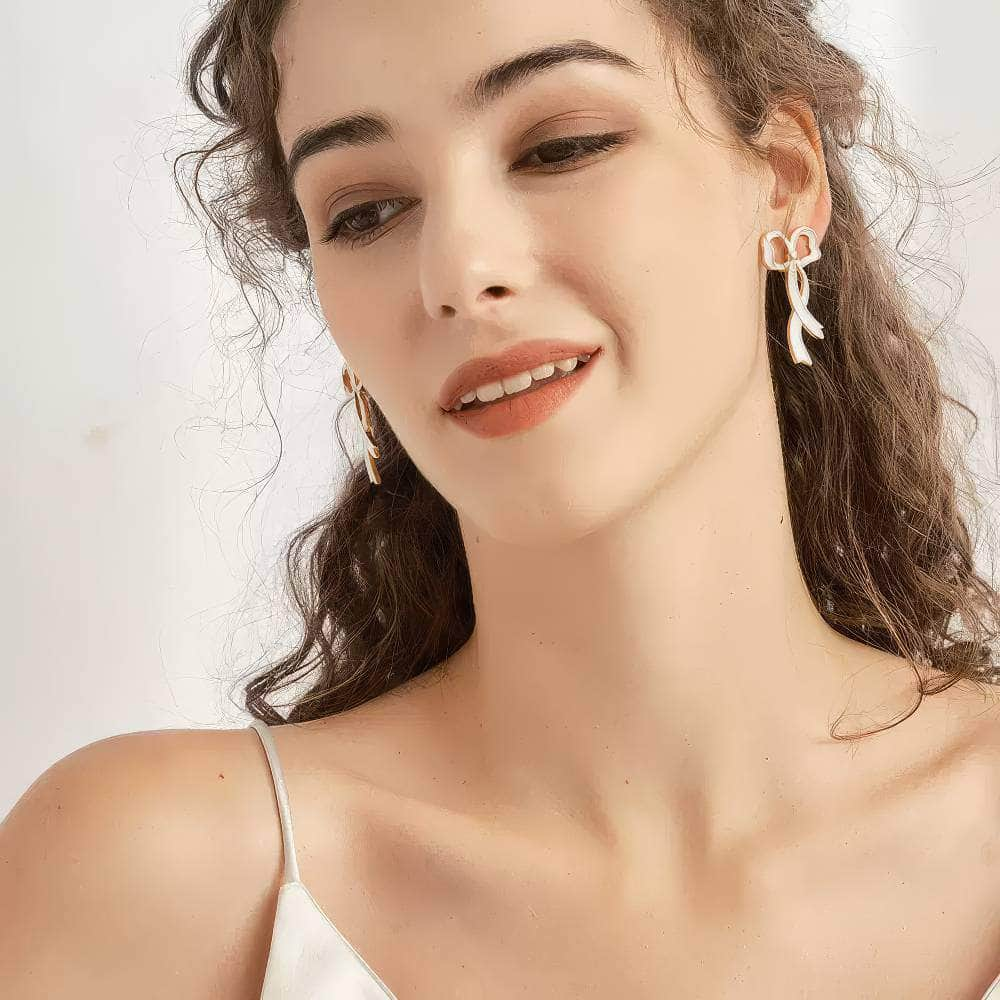 14K Gold Bowtie Shape Statement Earrings