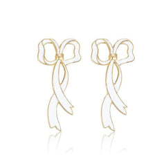 14K Gold Bowtie Shape Statement Earrings White / Clip On