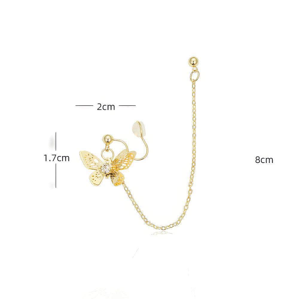 14k Gold Butterfly Clasp Chain Earclip Earrings Gold / Clip On