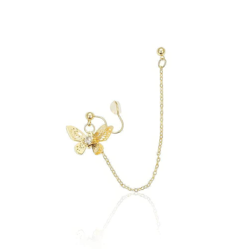 14k Gold Butterfly Clasp Chain Earclip Earrings Gold / Clip On