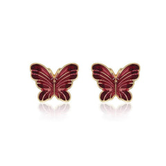 14k Gold Butterfly Deco Stud Earrings DarkRed