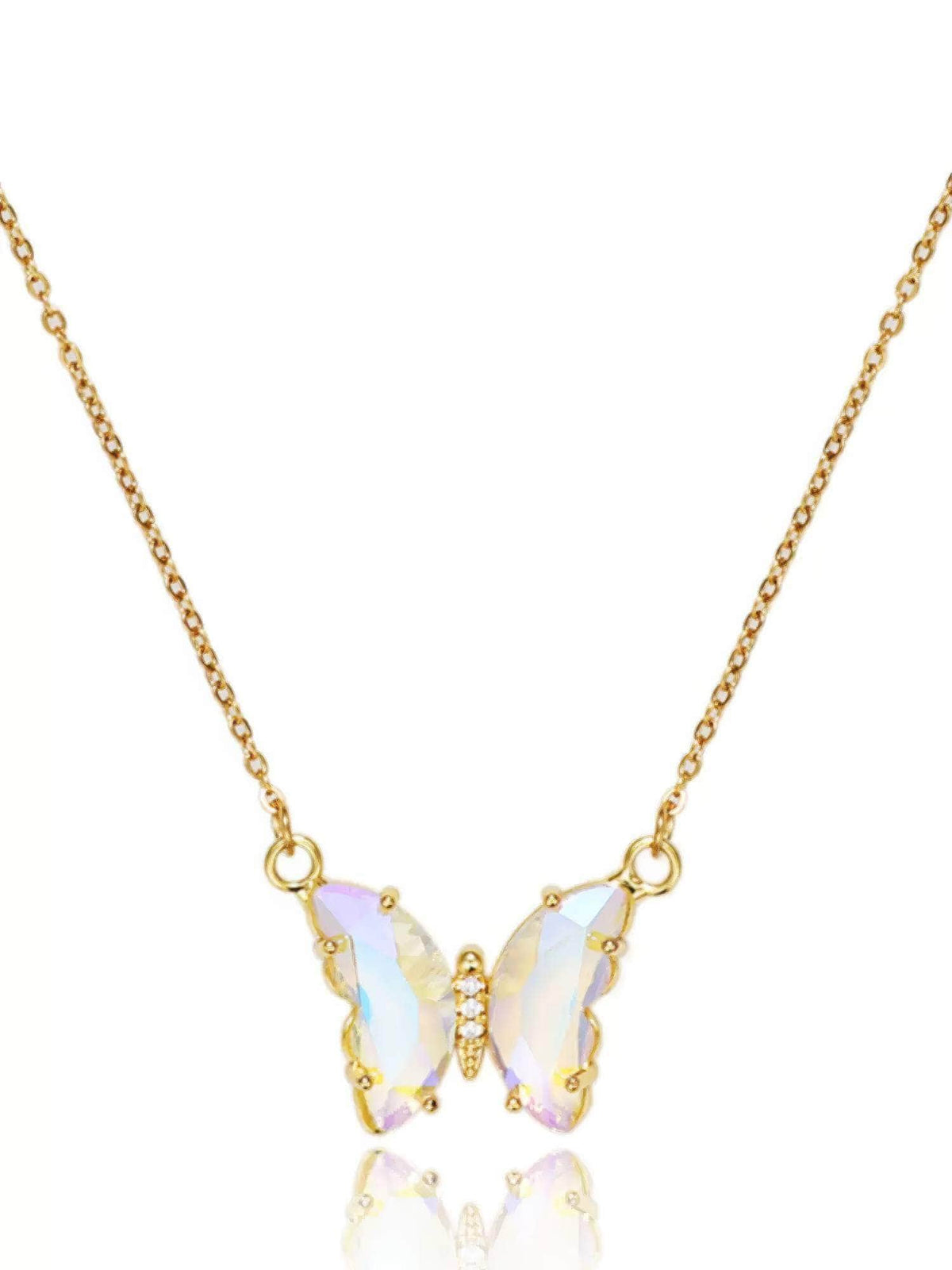 14K Gold Butterfly Moonstone Enamel Necklace Gold