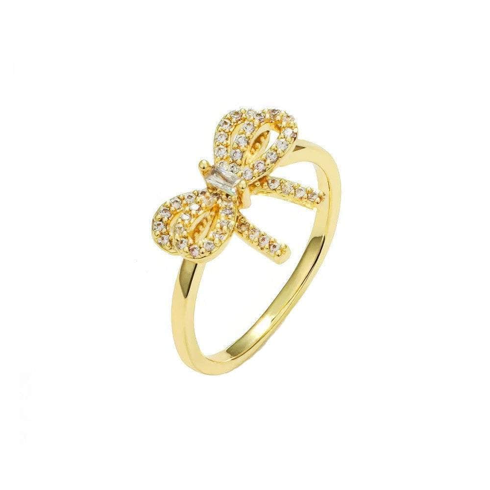 14k Gold Crystal Paved Bow Knot Simple Ring 7US / Gold