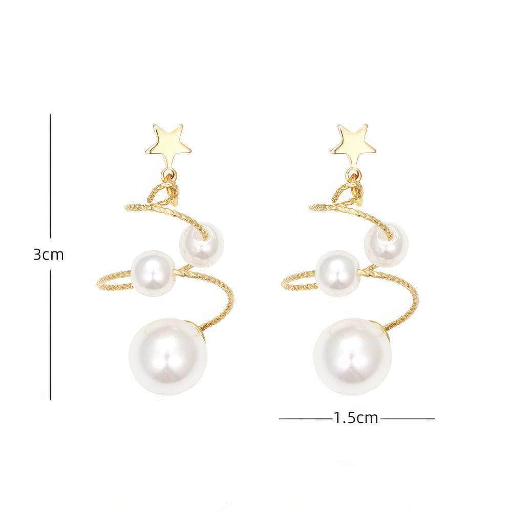 14K Gold Curly Drop Starry Pearl Earrings Clip On