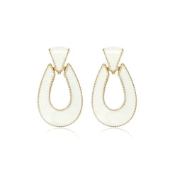 14k Gold Dangle Loop Enamel Earrings White / Clip On