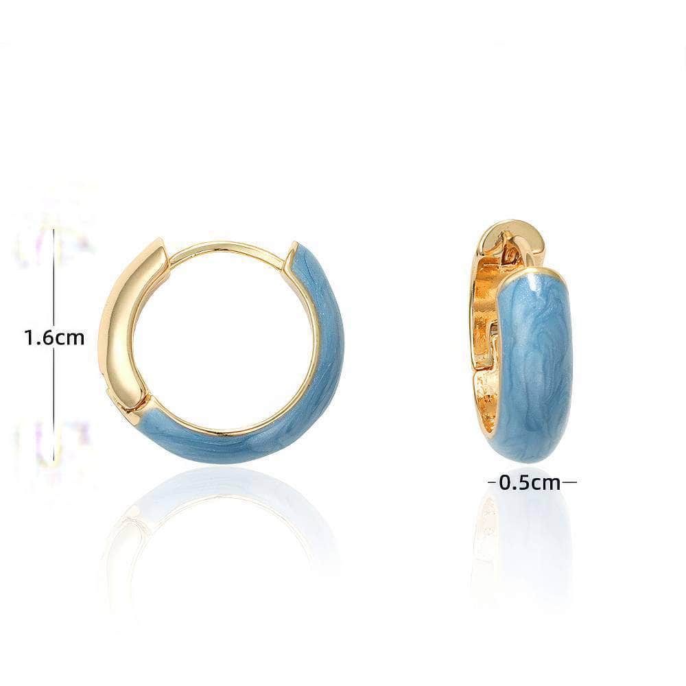14K Gold Dipped Enamel Hoop Earrings Blue / Clip On