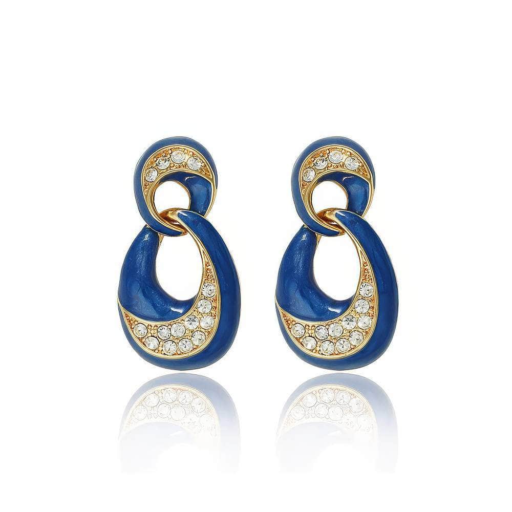14k Gold Door Knocker Crystal Paved Dangle Earrings Blue
