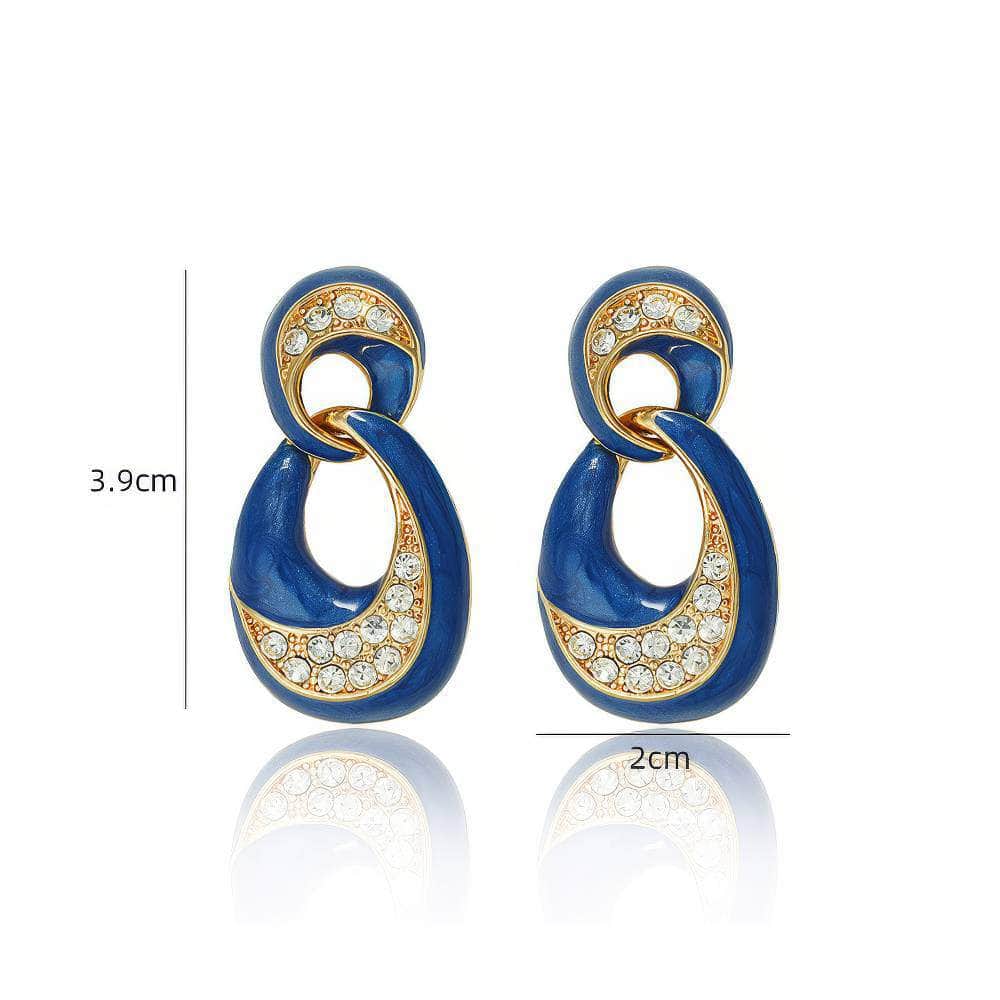 14k Gold Door Knocker Crystal Paved Dangle Earrings Blue