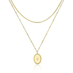 14K Gold Double Layered Oval Star Necklace Gold