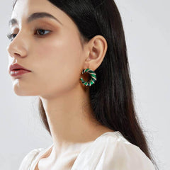 14k Gold Emerald Gemstone Avon Hoop Earrings