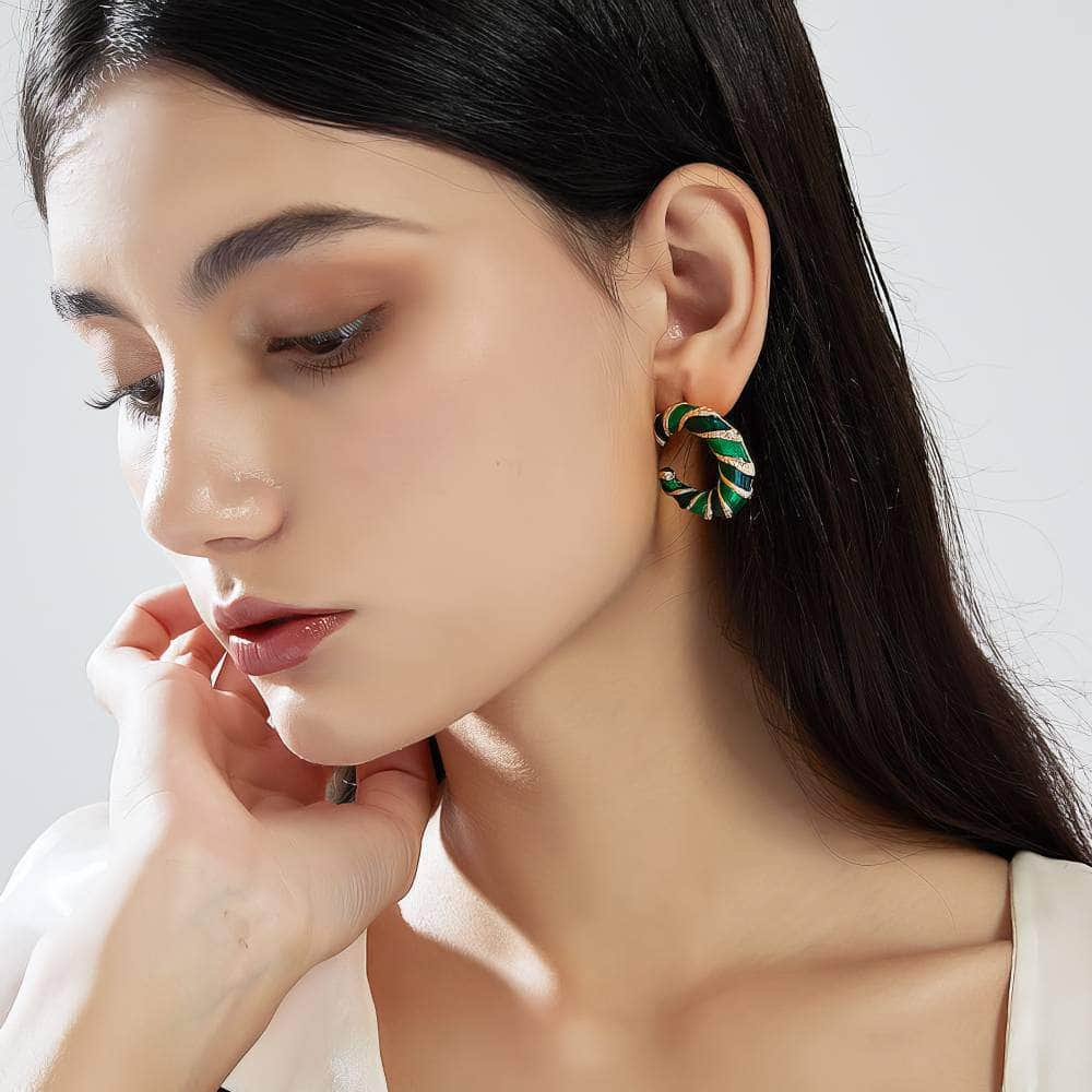 14k Gold Emerald Gemstone Avon Hoop Earrings