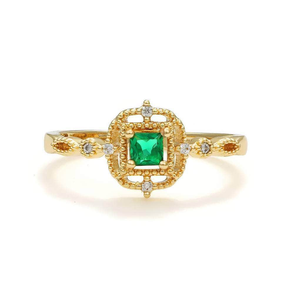 14K Gold Emerald Gemstone Cuff Ring Set Adjustable / Green