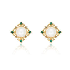 14K Gold Emerald Gemstone Victorian Earrings White / Clip On