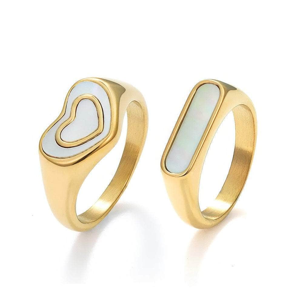 14k Gold Enamel Heart Embellished Two Set Ring 7US / HoneyDew