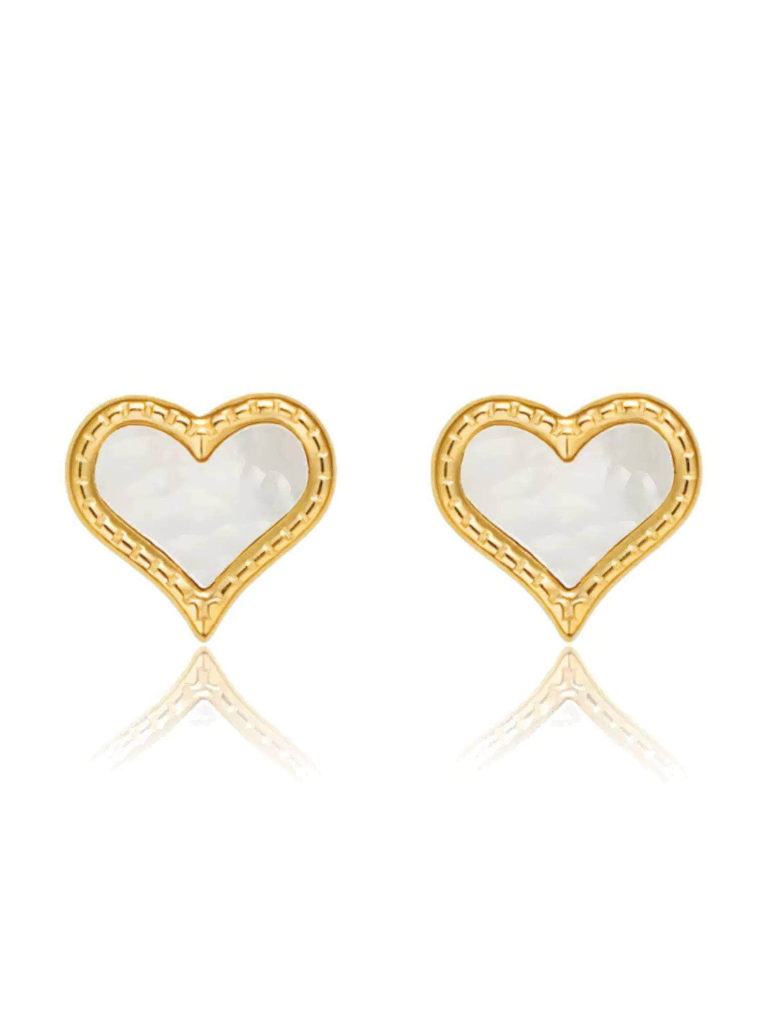 14K Gold Enamel Heart-Shaped Stud Earrings Gold / Clip On