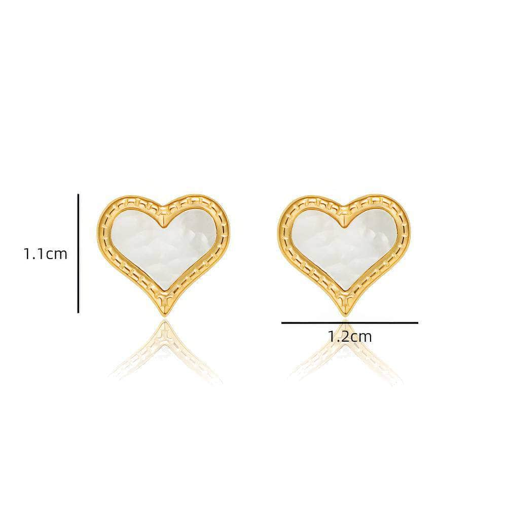 14K Gold Enamel Heart-Shaped Stud Earrings Gold / Clip On