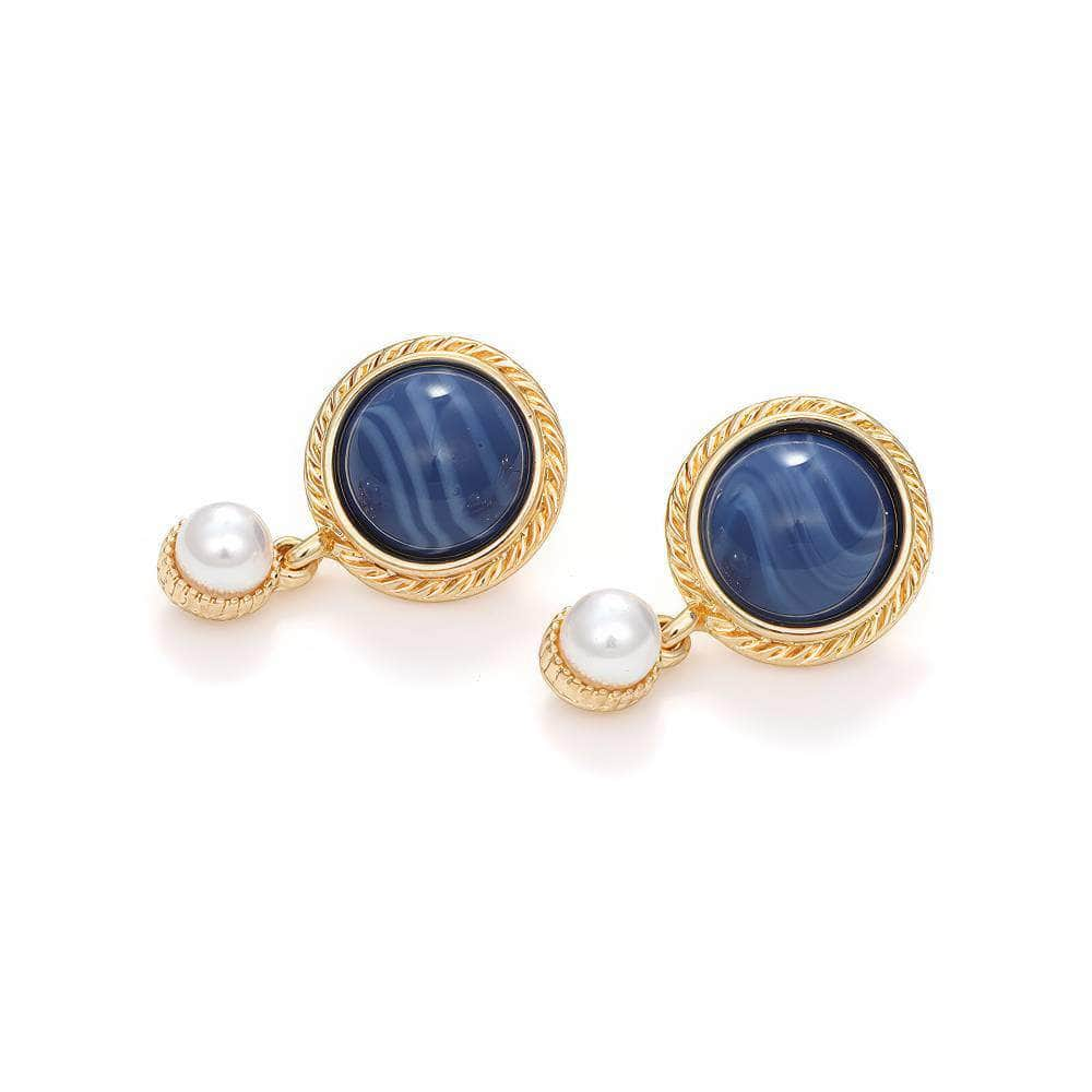 14K Gold Enamel Pearl Dangle Earrings