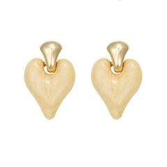 14K Gold Enamel Puff Heart Drop Earrings