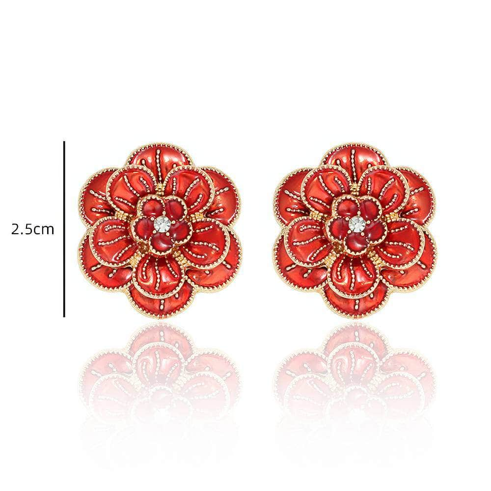 14k Gold Floral Deco Paved Crystal Statement Stud Earrings