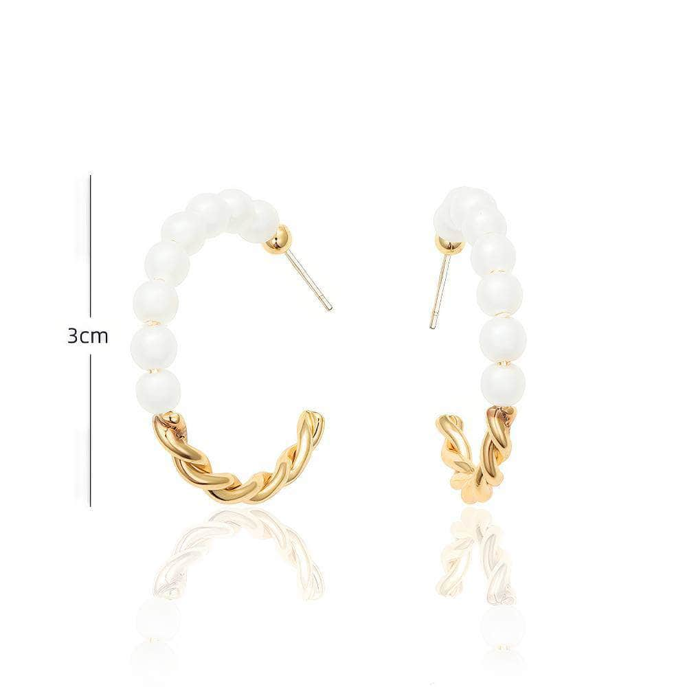 14K Gold Freshwater Pearl Gold Detailed Hoop Earrings White / Clip On