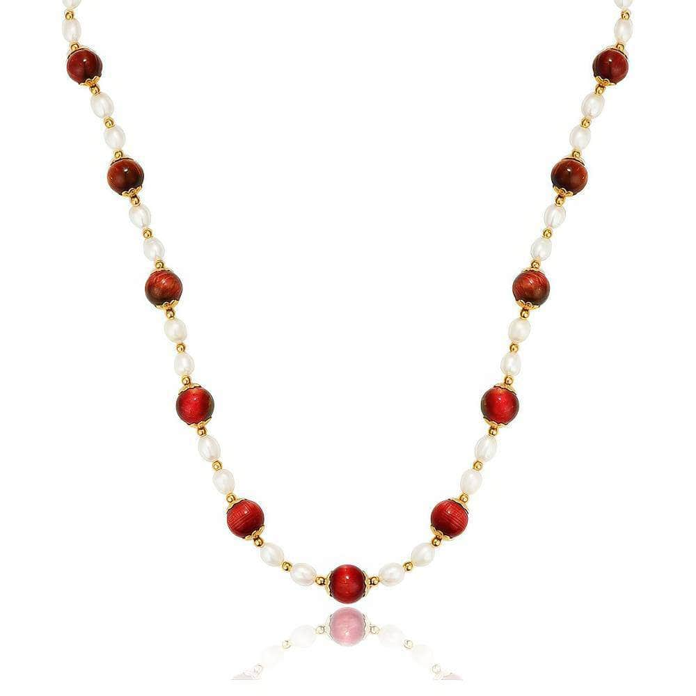 14K Gold Freshwater Pearl Jade Necklace Red