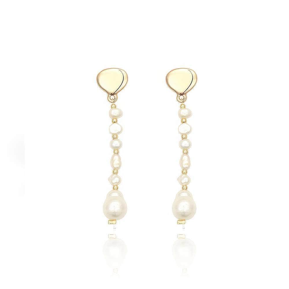 14K Gold Freshwater Pearl Linear Drop Earrings White / Clip On