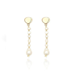 14K Gold Freshwater Pearl Linear Drop Earrings White / Clip On