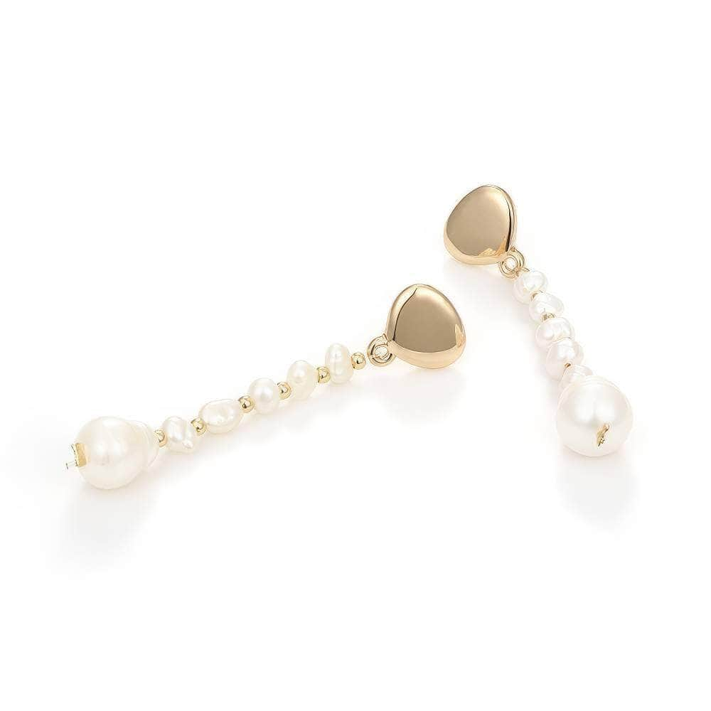 14K Gold Freshwater Pearl Linear Drop Earrings White / Clip On