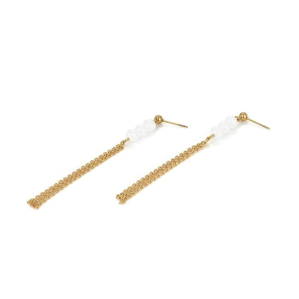 14K Gold Freshwater Pearl Tassel Earrings White / Clip On