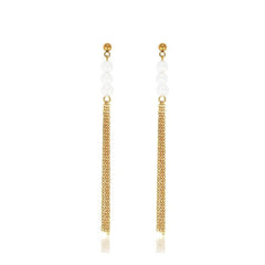 14K Gold Freshwater Pearl Tassel Earrings White / Clip On