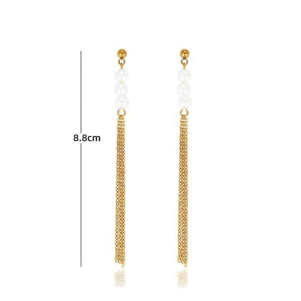 14K Gold Freshwater Pearl Tassel Earrings White / Clip On