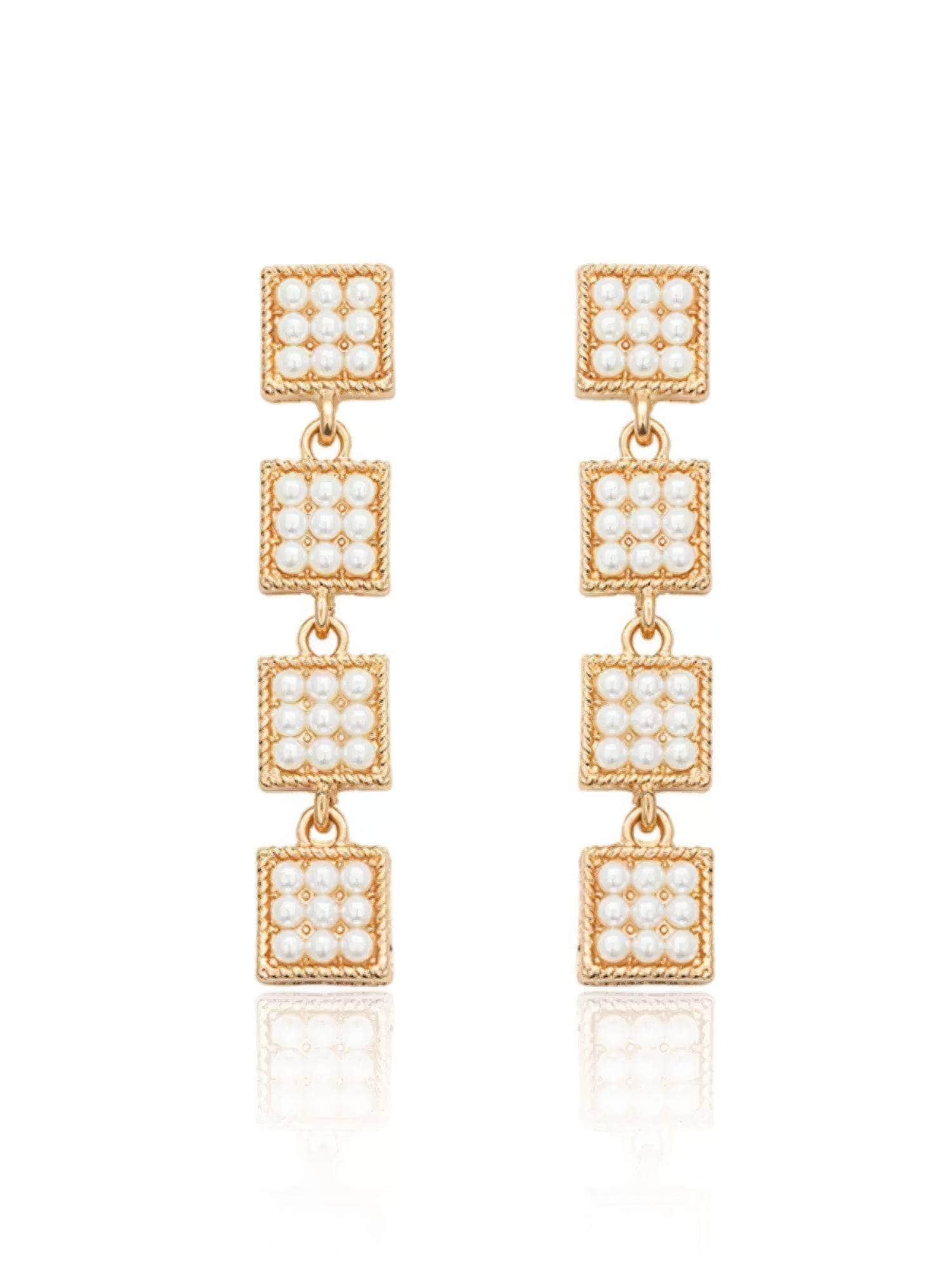 14K Gold Geometric Shape Dangle Drop Earrings White / Clip On