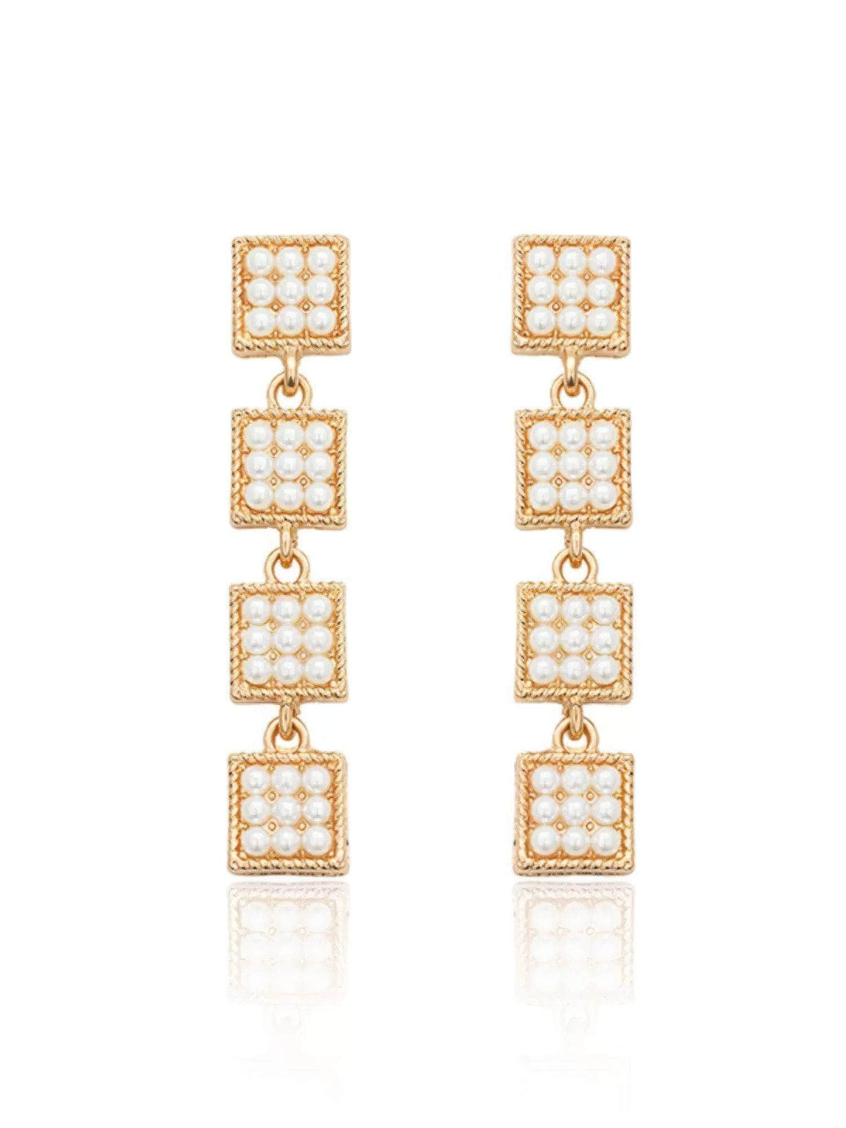 14K Gold Geometric Shape Dangle Drop Earrings White / Clip On