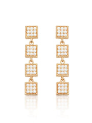 14K Gold Geometric Shape Dangle Drop Earrings White / Clip On