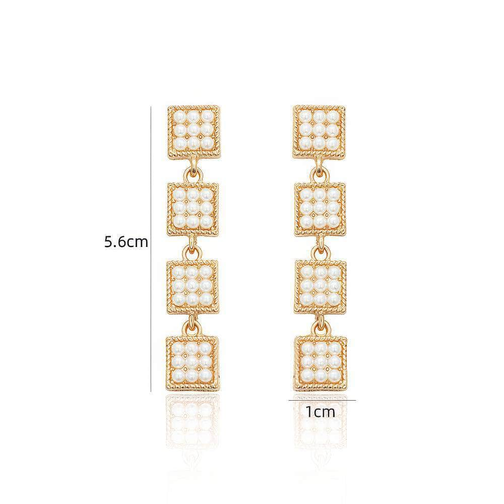 14K Gold Geometric Shape Dangle Drop Earrings White / Clip On