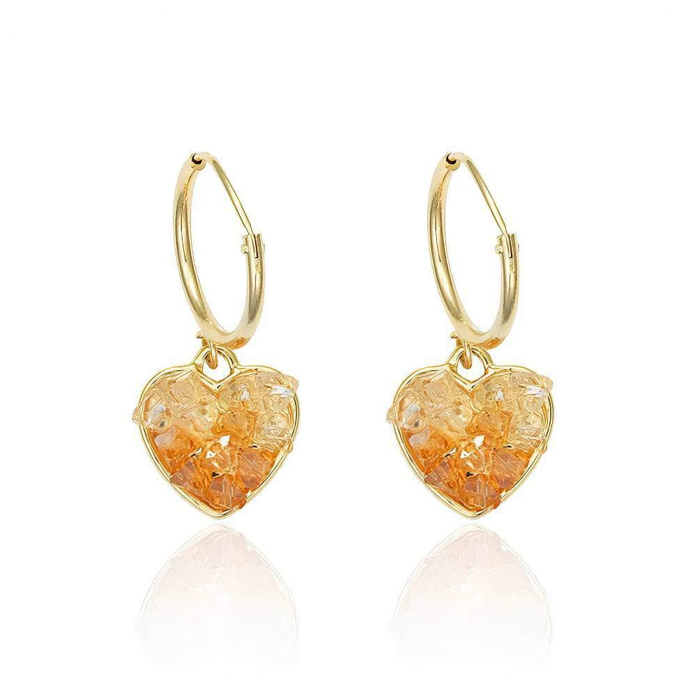 14K Gold Heart-Shaped Irregular Cut Amber Hoop Earrings Gold