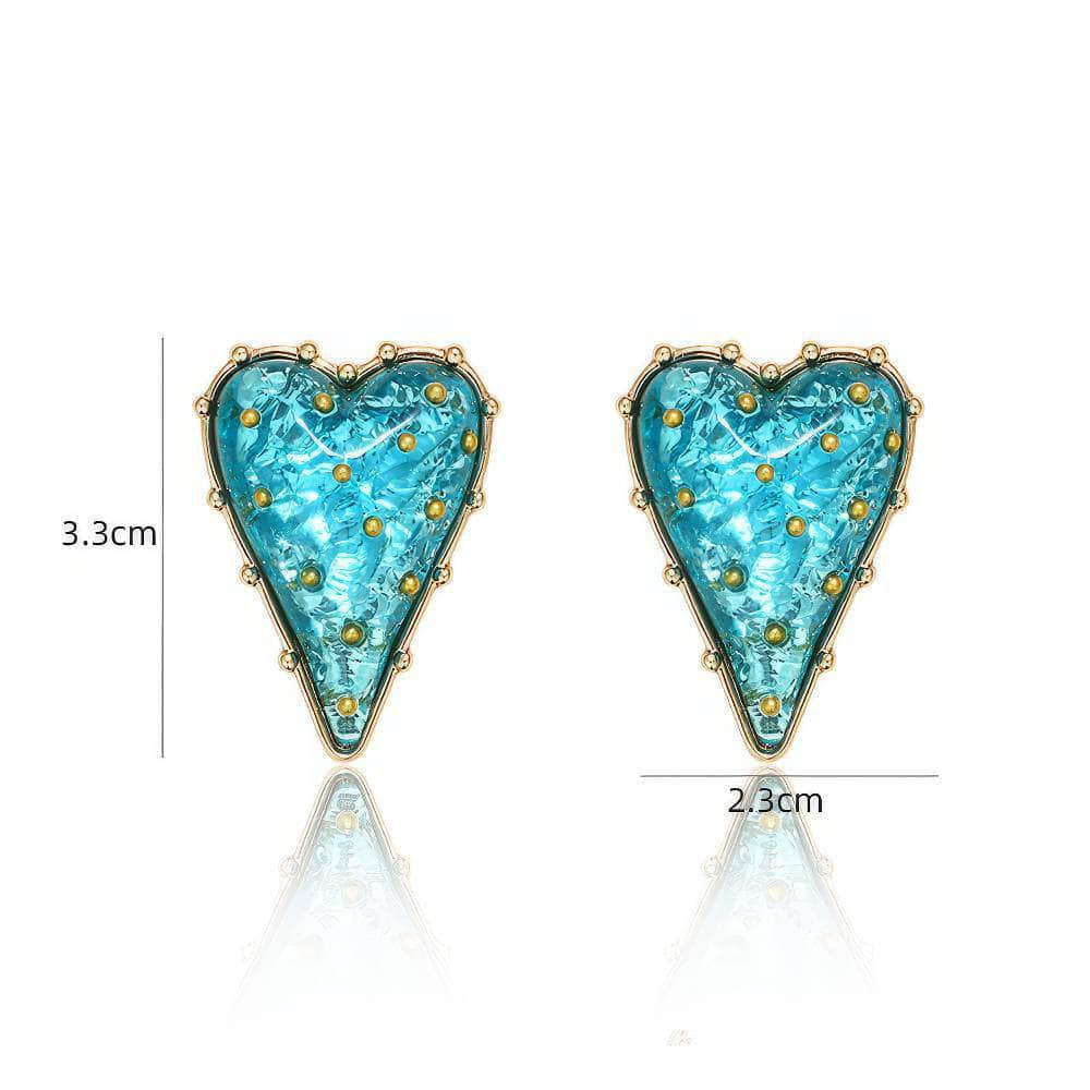 14K Gold Heart-Shaped Studded Gemstone Crystal Earrings