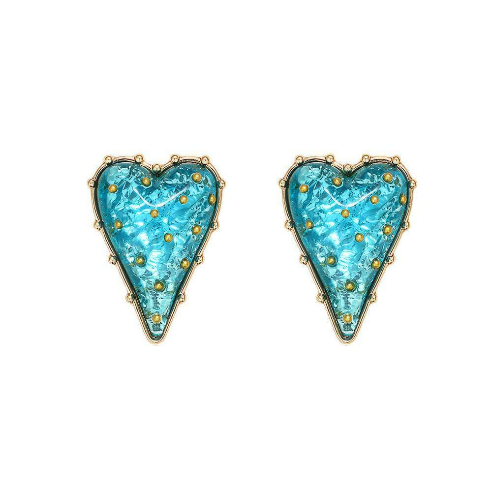 14K Gold Heart-Shaped Studded Gemstone Crystal Earrings