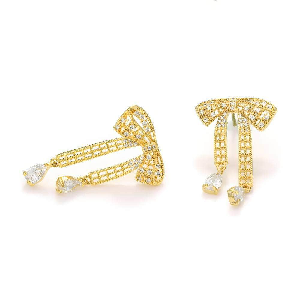 14K Gold Heart-Shaped Tassel Rhinestone Earrings