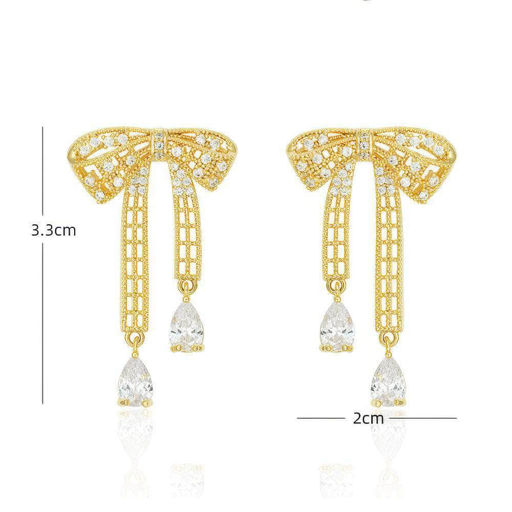 14K Gold Heart-Shaped Tassel Rhinestone Earrings