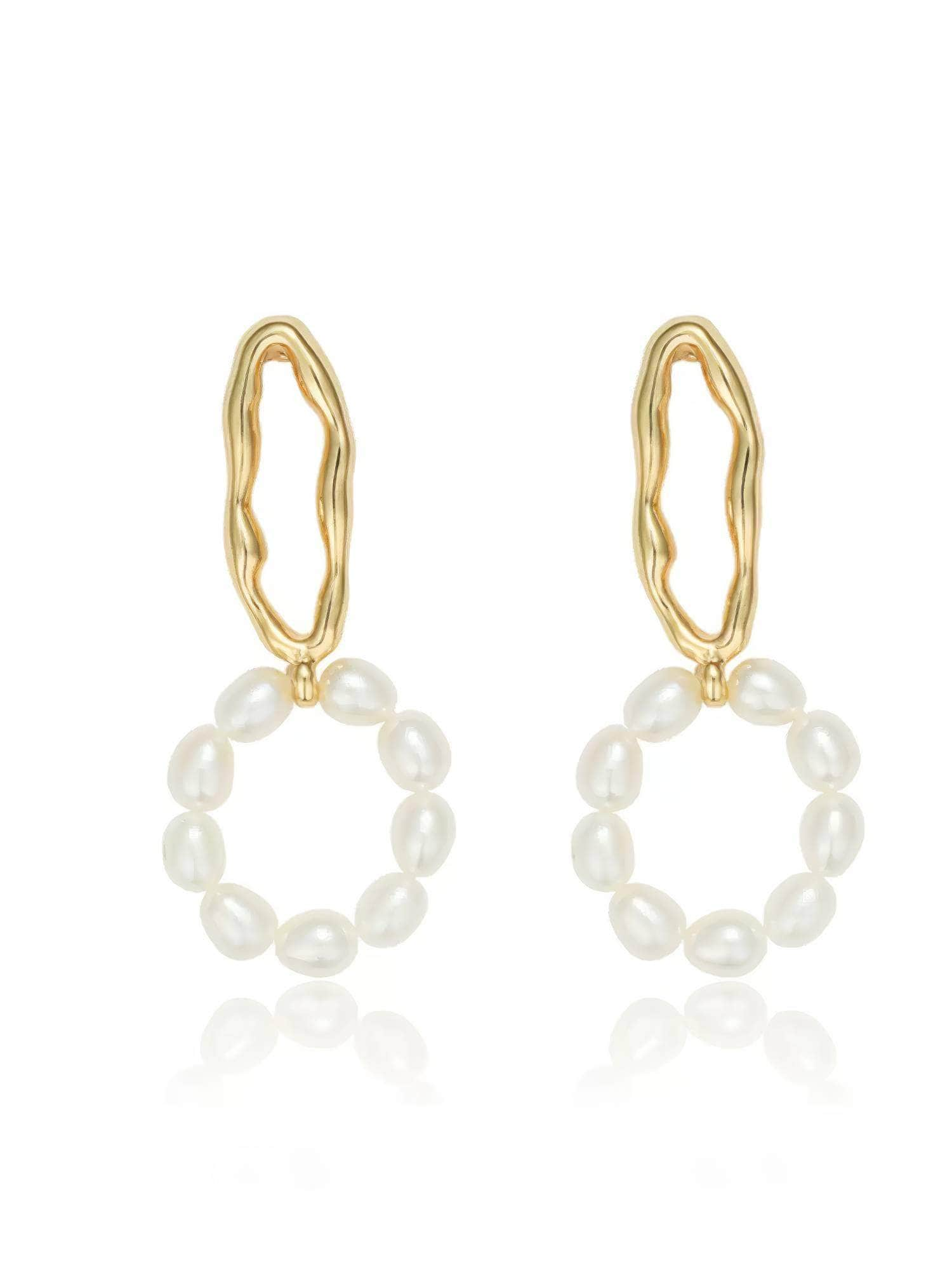 14K Gold Hoop Freshwater Pearl Earrings White / Clip On