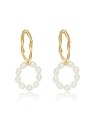 14K Gold Hoop Freshwater Pearl Earrings White / Clip On