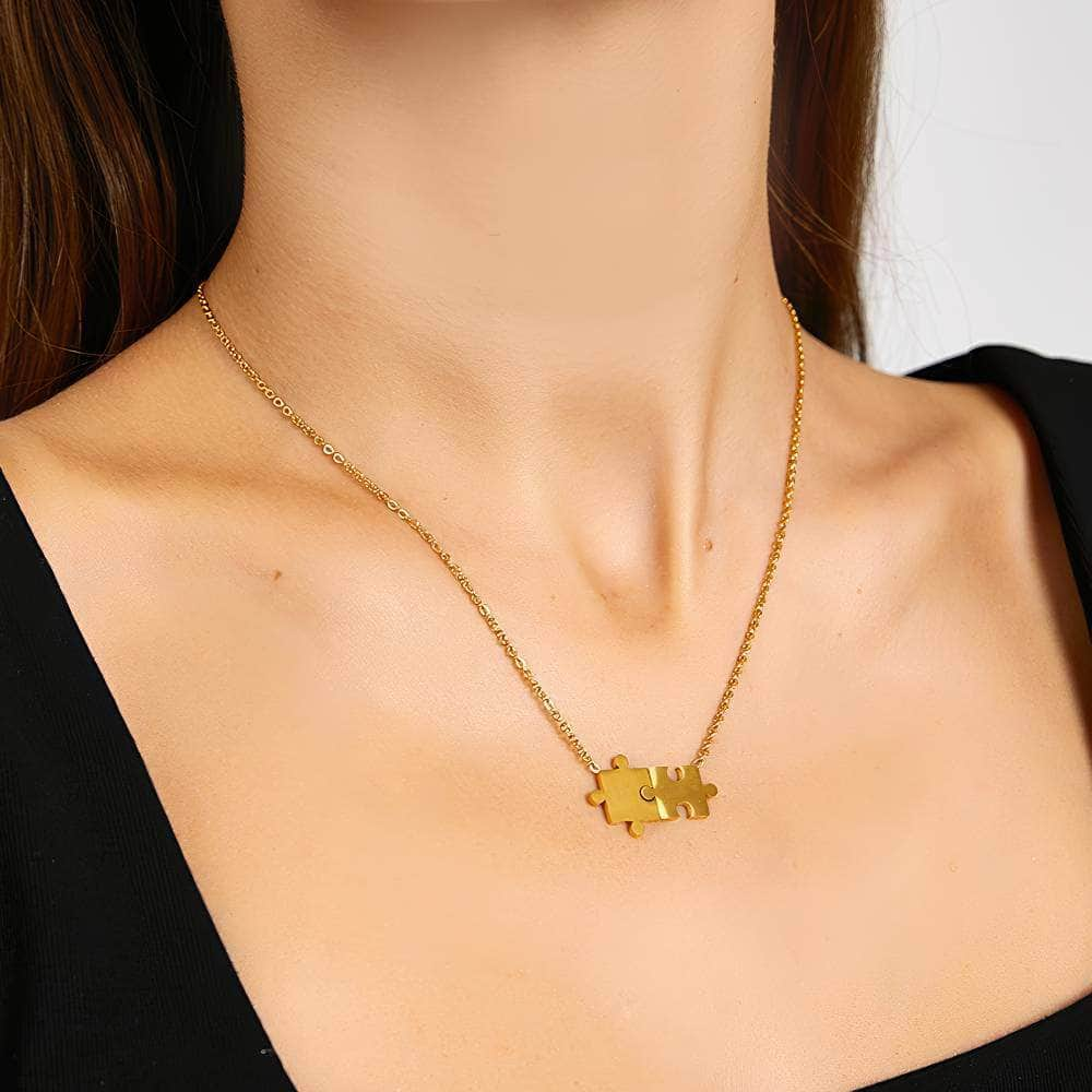 14K Gold Jigsaw Puzzle Pendant Necklace Gold