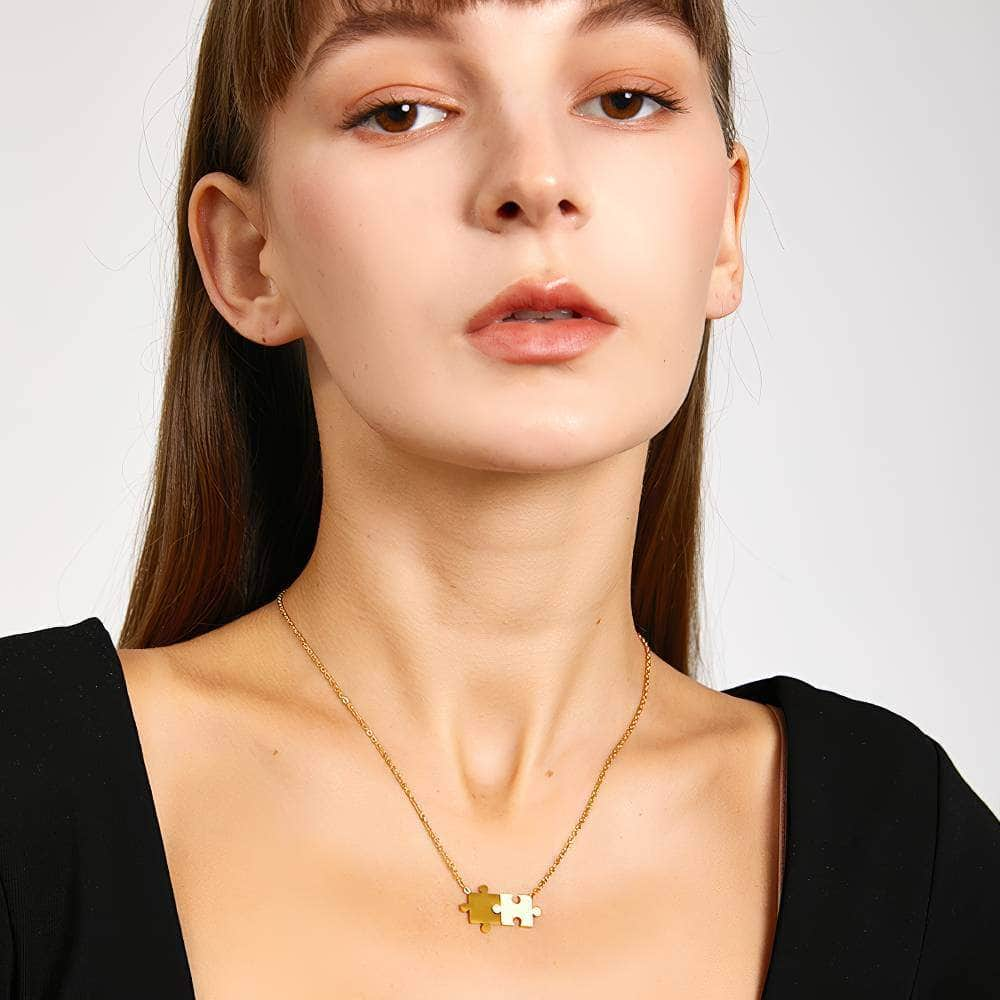 14K Gold Jigsaw Puzzle Pendant Necklace Gold