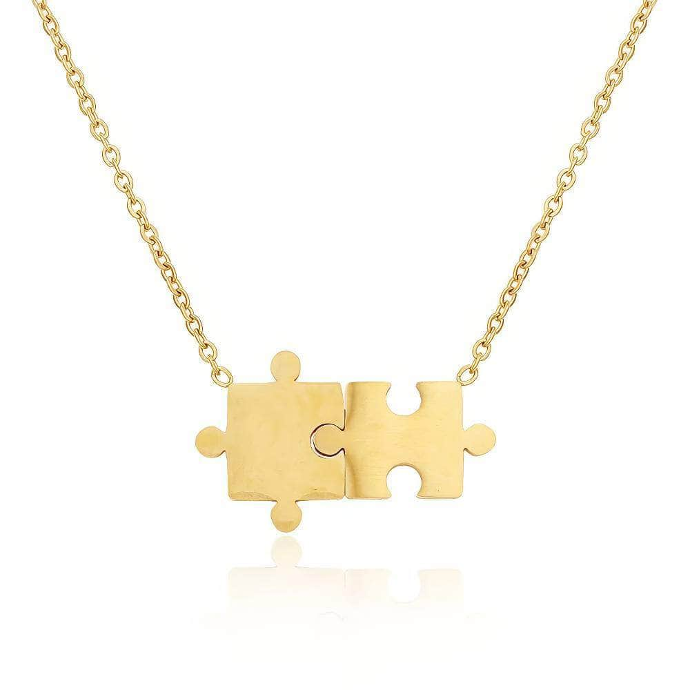 14K Gold Jigsaw Puzzle Pendant Necklace Gold