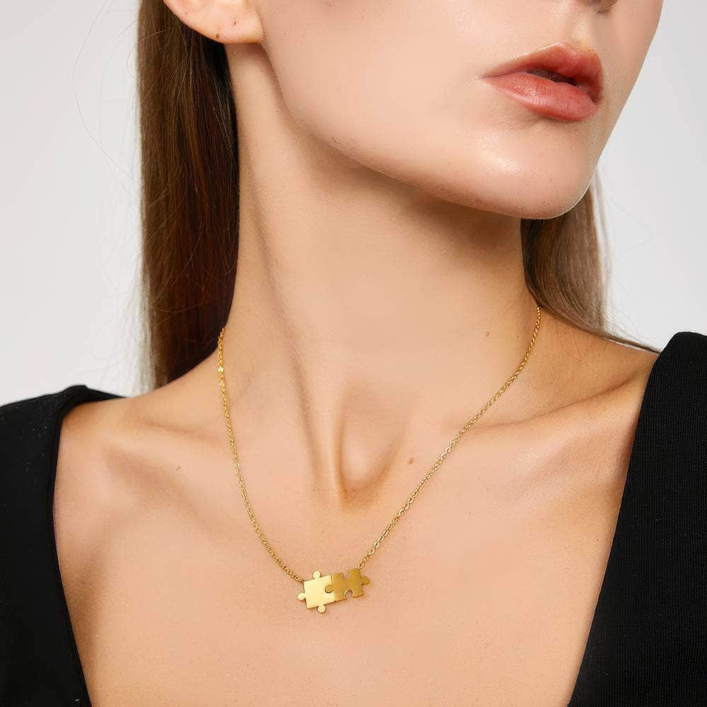 14K Gold Jigsaw Puzzle Pendant Necklace Gold